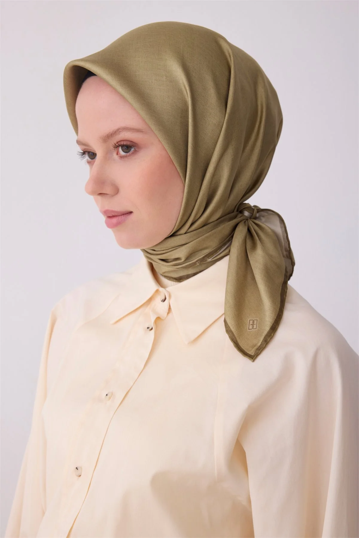 Belli Yeşil Klasik Desen %100 Twill İpek Eşarp 4305D 80