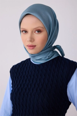 Belli Açık Mavi Klasik Desen %100 Twill İpek Eşarp 4305D 85