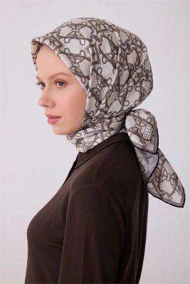Belli Bej Klasik Desen %100 Twill İpek Eşarp 4328D 84