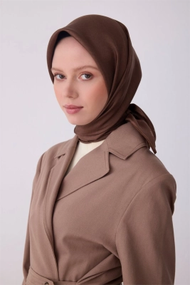 Belli Kahve Klasik Desen %100 Twill İpek Eşarp 4305D 86