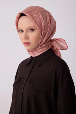 Belli Kırmızı Monogram Desen %100 Twill İpek Eşarp 4321D 83