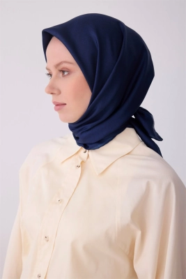 Belli Lacivert Klasik Desen %100 Twill İpek Eşarp 4305D 52