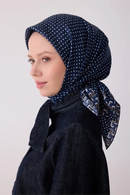 Belli Lacivert Klasik Desen %100 Twill İpek Eşarp 4326D 86