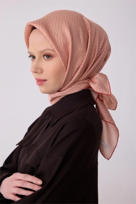 Belli Oranj Monogram Desen %100 Twill İpek Eşarp 4321D 84
