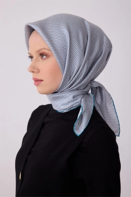 Belli Mavi Monogram Desen %100 Twill İpek Eşarp 4321D 81