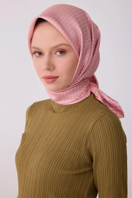 Belli Pembe Klasik Desen %100 Twill İpek Eşarp 4326D 01