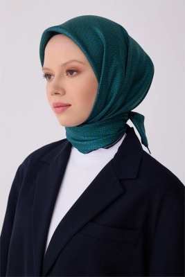 Belli Petro Yeşili Klasik Desen %100 Twill İpek Eşarp 4317D 85