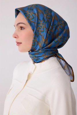 Belli Saks Klasik Desen %100 Twill İpek Eşarp 4328D 04
