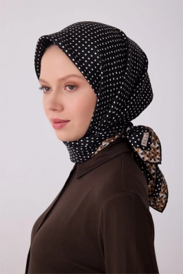 Belli Siyah Klasik Desen %100 Twill İpek Eşarp 4326D 02