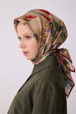 Belli Vizon Obje Desen %100 Twill İpek Eşarp 4320D 82