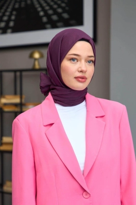 İpekhan Vual İpek Şal Düz Renk Patlıcan
