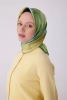 Belli  Yeşil Çok Renkli Çiçek Desen %100 Twill İpek Eşarp 4306D 53