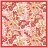 Belli Kırmızı Pembe Çok Renkli Çiçek Desen %100 Twill İpek Eşarp 4323D 52