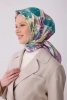 Belli Turkuaz Çok Renkli Çiçek Desen %100 Twill İpek Eşarp 4323D 84