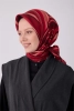 Belli Kırmızı Çok Renkli Geometrik Desen %100 Twill İpek Eşarp 4311D 06
