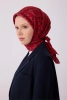 Belli Koyu Kırmızı Çok Renkli Obje Desen %100 Twill İpek Eşarp 4322D 84