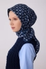 Belli Lacivert Etnik Desen %100 Twill İpek Eşarp 4308D 04