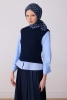 Belli Lacivert Etnik Desen %100 Twill İpek Eşarp 4308D 04