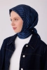 Belli Lacivert Geometrik Desen %100 Twill İpek Eşarp 4325D 52
