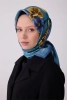 Belli Mavi Çok Renkli Çiçek Desen %100 Twill İpek Eşarp 4330 82