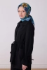 Belli Mavi Çok Renkli Çiçek Desen %100 Twill İpek Eşarp 4330 82