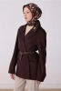 Belli Acı Kahve Çok Renkli Çiçek Desen %100 Twill İpek Eşarp 4330D 51