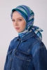 Belli Mavi Çok Renkli Geometrik Desen %100 Twill İpek Eşarp 4311D 02