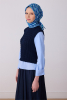 Belli Mavi Geometrik Desen %100 Twill İpek Eşarp 4302D 50