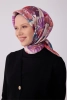 Belli Mor Çok Renkli Çiçek Desen %100 Twill İpek Eşarp 4323D 82