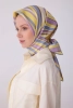 Belli Sarı Lila Çok Renkli Geometrik Desen %100 Twill İpek Eşarp 4311D 03