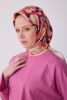 Belli Pembe Çok Renkli Çiçek Desen %100 Twill İpek Eşarp 4312D 35