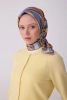 Belli Yağ Yeşili Çok Renkli Geometrik Desen %100 Twill İpek Eşarp 4311D 32
