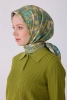 Belli Yeşil Çok Renkli Etnik Desen %100 Twill İpek Eşarp 4314D 83