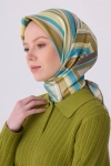 Belli Cam Göbeği Çok Renkli Geometrik Desen %100 Twill İpek Eşarp 4311D 34