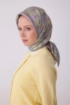 Belli Gri Çok Renkli Etnik Desen %100 Twill İpek Eşarp 4314D 80