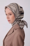 Belli Gri Çok Renkli Geometrik Desen %100 Twill İpek Eşarp 4311D 04