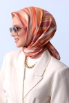 Belli Oranj Çok Renkli Geometrik Desen %100 Twill İpek Eşarp 4311D 33