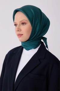 Belli Petro Yeşili Klasik Desen %100 Twill İpek Eşarp 4317D 85