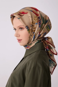 Belli Vizon Obje Desen %100 Twill İpek Eşarp 4320D 82